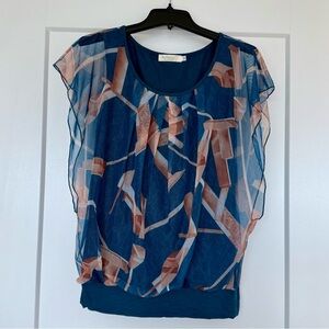 Blue and Beige Sheer Blouse